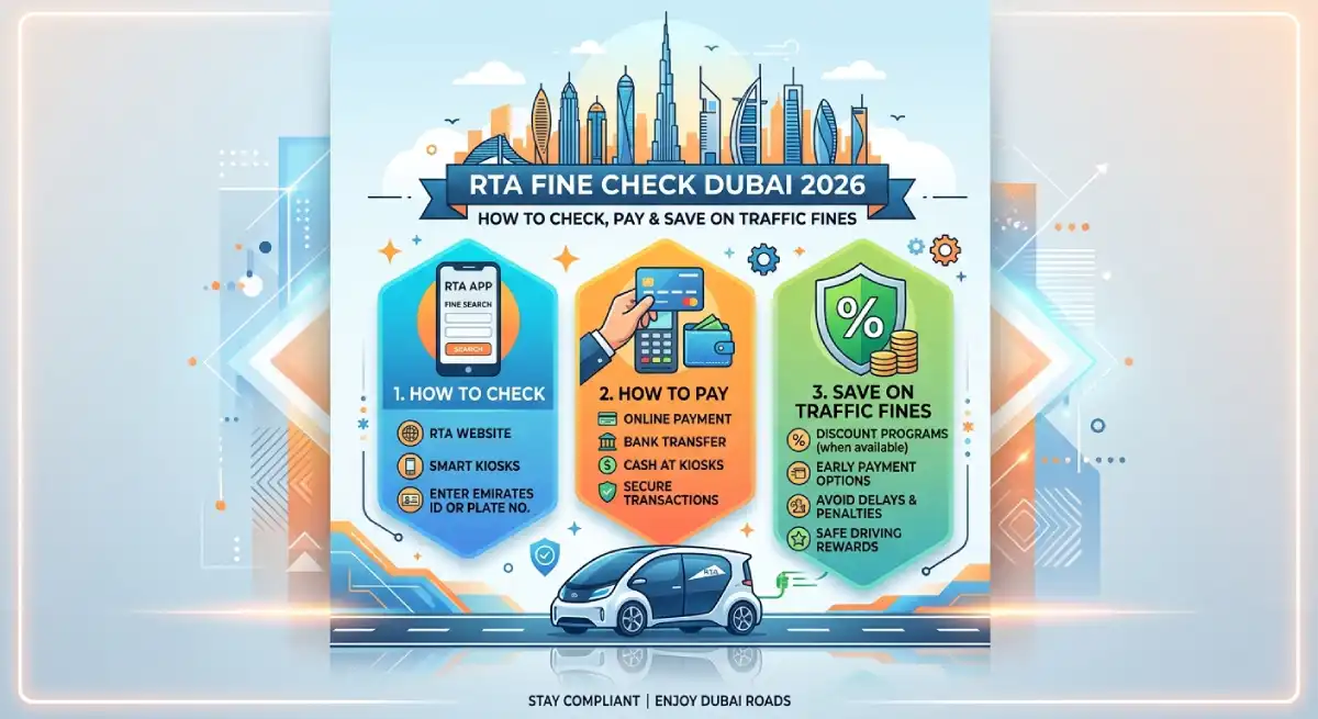 Luxury SUV driving through Dubai skyline