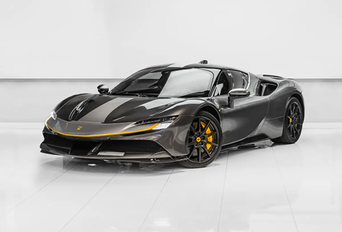 Rent Ferrari SF90 in Dubai - Grey color, 2024 model - 986HP Hybrid Hypercar