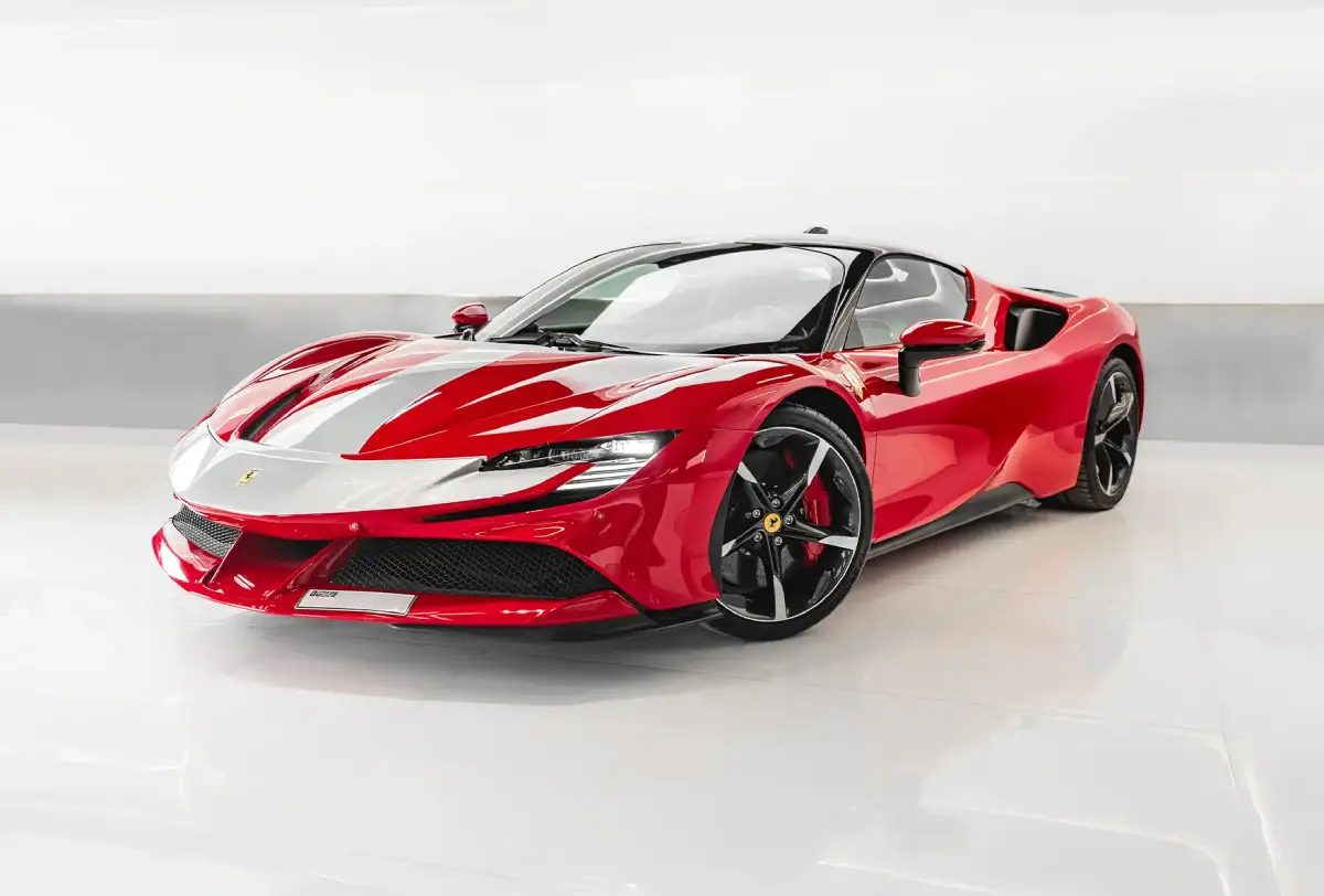 Rent Ferrari SF90 in Dubai - Red color, 2024 model - 986HP Hybrid Hypercar