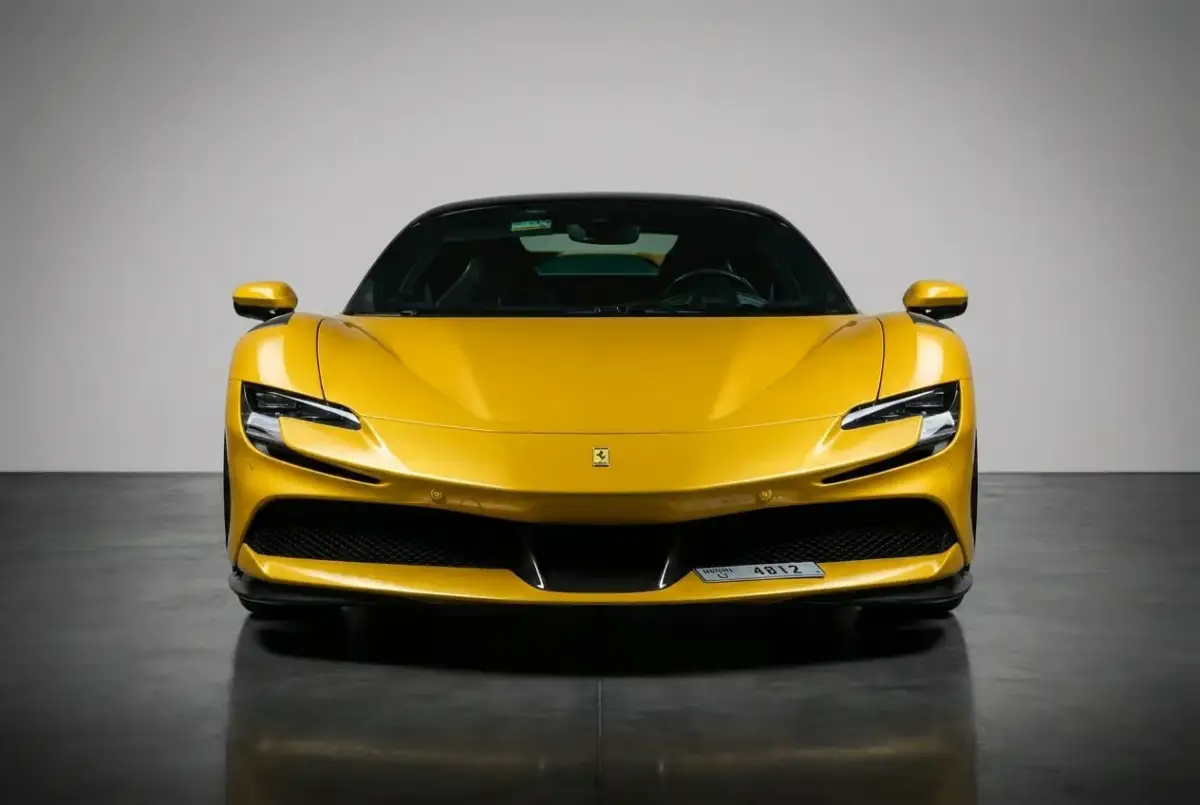 Rent Ferrari SF90 in Dubai - Yellow color, 2023 model - 986HP Hybrid Hypercar